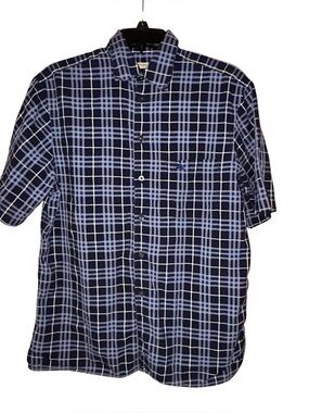 Burberry London Button Front Shirt‎ Blue Nova Check Plaid SS Mens Medium Cotton